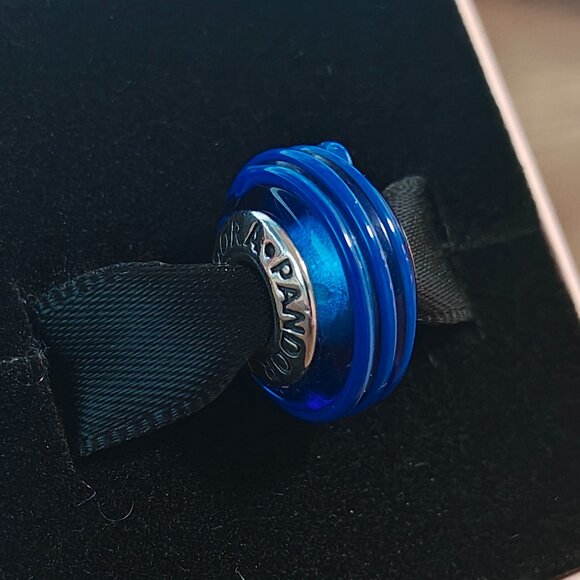 Pandora Jewelry - Authentic Retired Pandora Blue Murano Glass Ribbon Bead - 790612